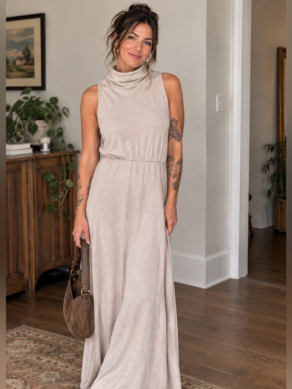 Anthropologie Sleeveless Cowl-Neck Maxi Dress in Blush